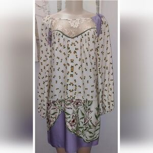 Anthropologie Farm Rio Shift Lace  Floral Dress Med Hippie Boho Slip Dress